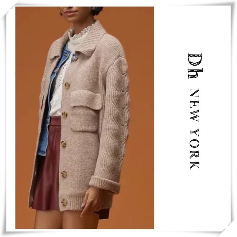 DH New York Taryn Chunky Cardigan Jacket in Natural Beige New with Tags Size S